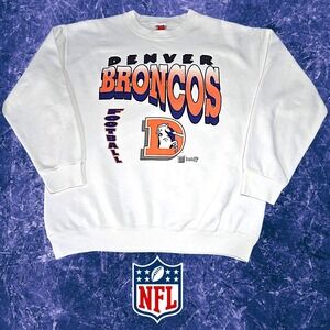 Color Works Mens Vintage Denver Broncos‎ Graphic Sweatshirt White 2XL
